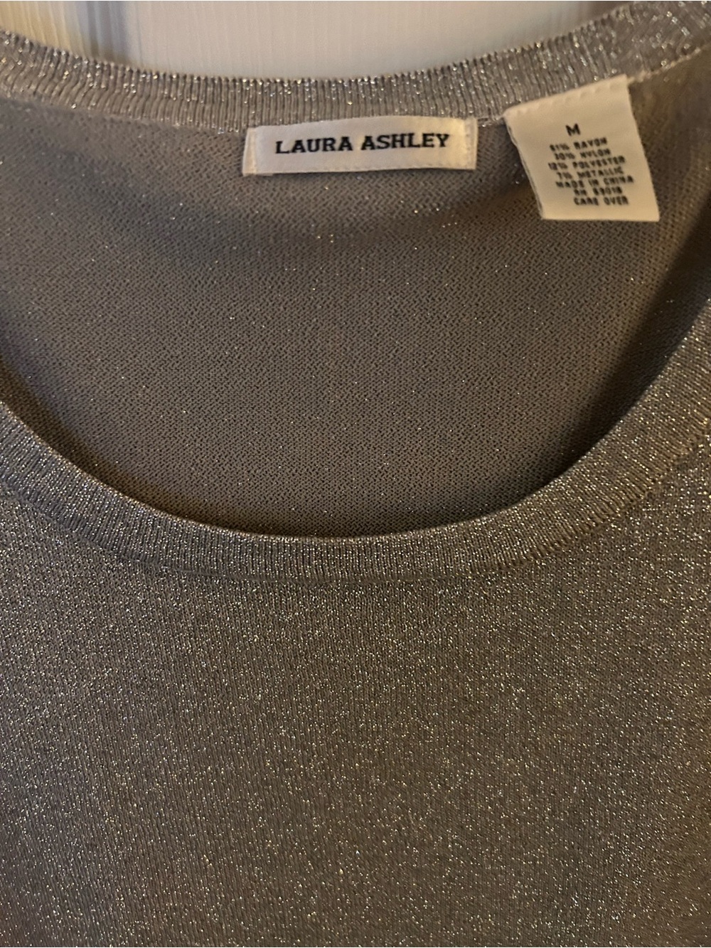 Laura Ashley Silver Metallic Knit Crewneck Tank Top
